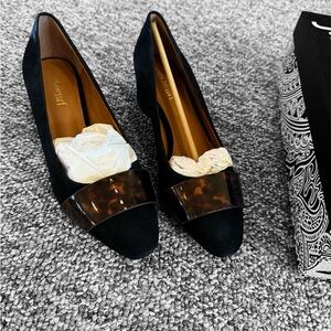 J McLaughlin women’s size 7 1/2 black suede pumps. New in box. Never been worn.